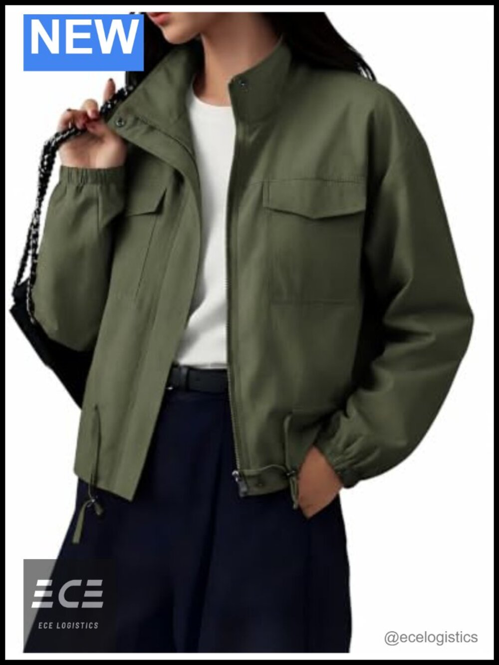 Womens Cropped Jacket Zip Up Lightweight Utility Anorak Windbreaker